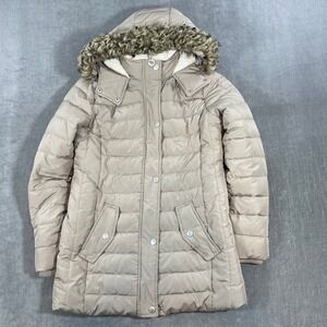 Abercrombie Kids Girls Size 15/16 Beige Puffer Jacket Hooded Faux Fur Lined
